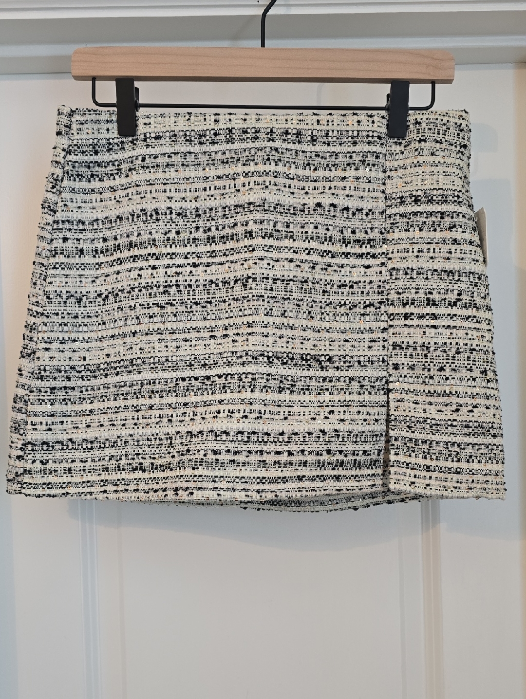 Nwt Altar'd State Textured Black And White Tweed Mini Skirt - Medium